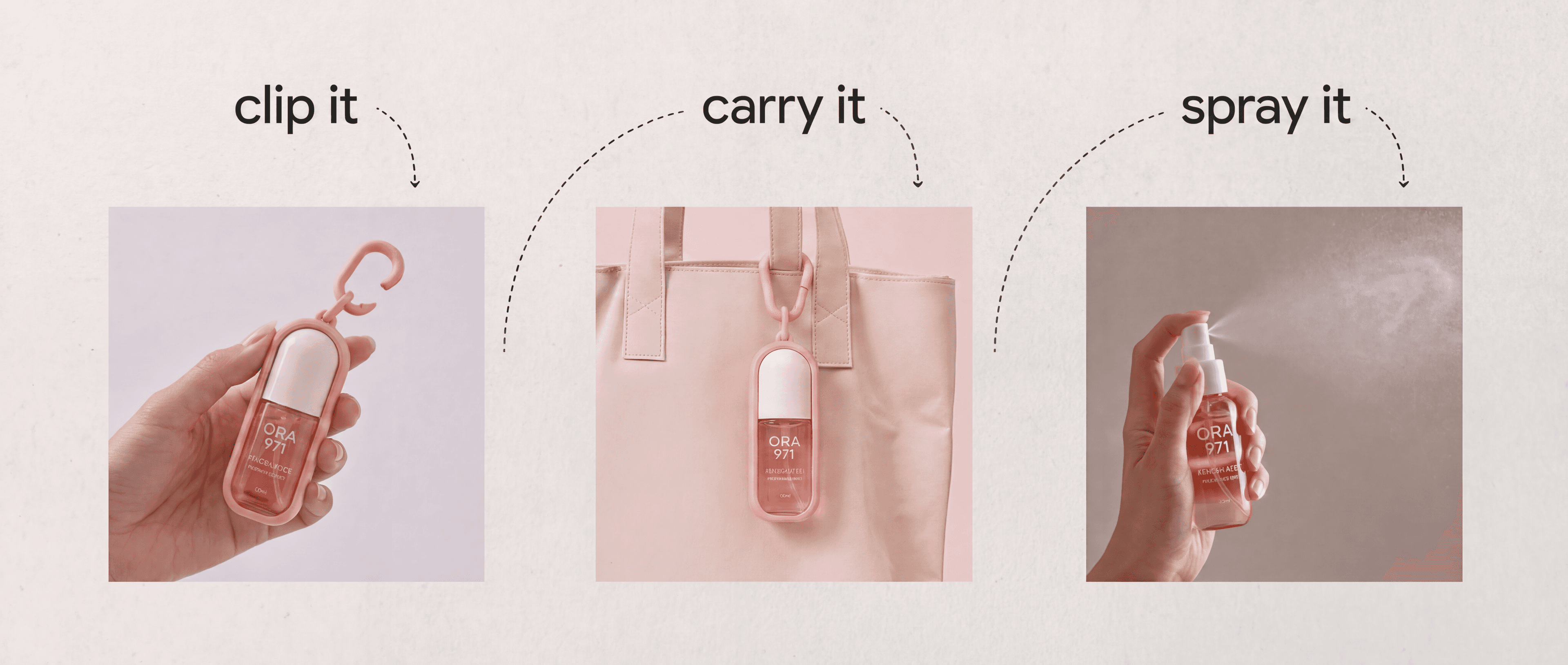 Clip it, carry it, spray it — ORA 971 fragrance mist